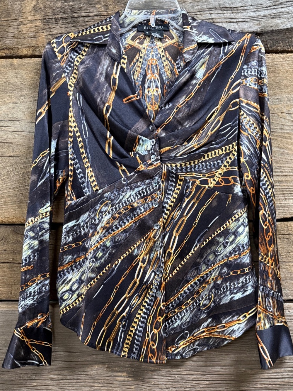 Etcetera Equestrian Print blouse, Size 4, Black/gold